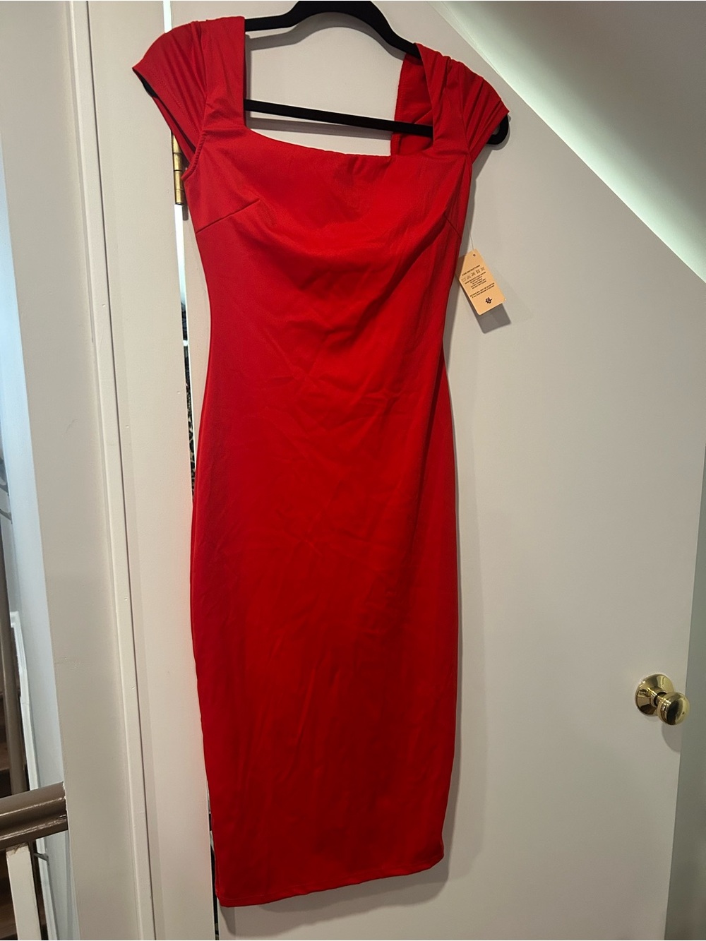 Popilush Red Cap-Sleeve Midi Dress